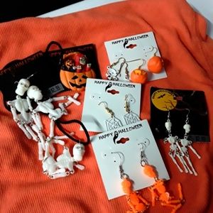 Collection of Halloween earrings,necklace and a coat pin
